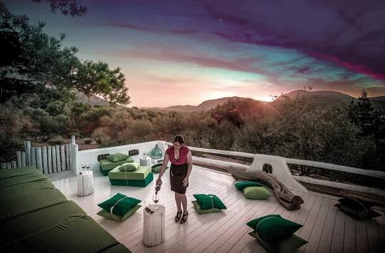 Hotel Su Gologone, die Terrasse der Wünsche bei Sonnenuntergang